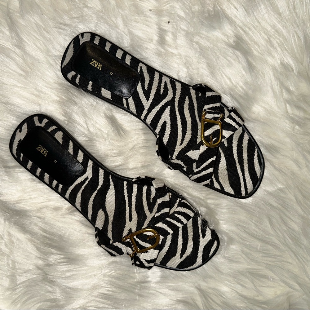Zara Women's Zebra Print Sandals - Black and White